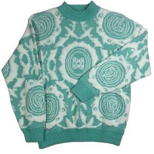 Vtg 90s Cheryl Women's Med/Large Green White Sweater USA Made metallic thread